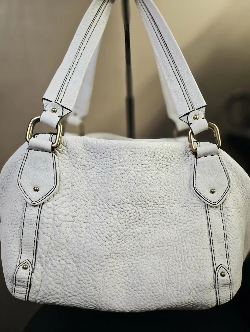 Cole Haan White Pebbled Leather Slouchy Satchel